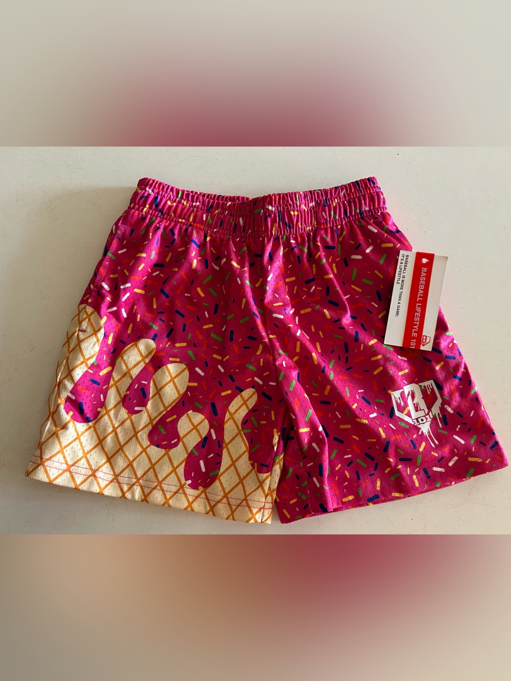 NWT Baseball Lifestyle 101 Ice Cream Youth Shorts in Strawberry | youth Medium